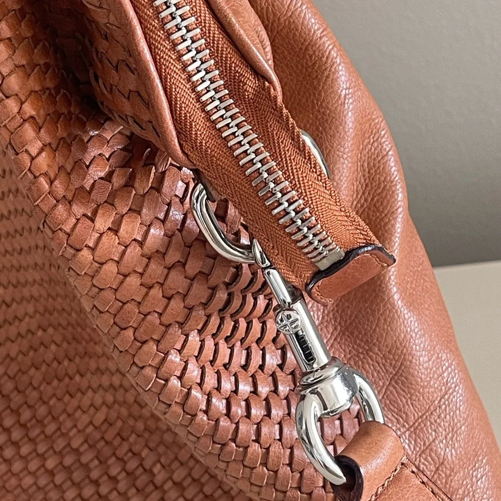 Rebecca Minkoff Bonnie Box Woven Almond Brown Leather Satchel Shoulder Bag - Picture 9 of 15